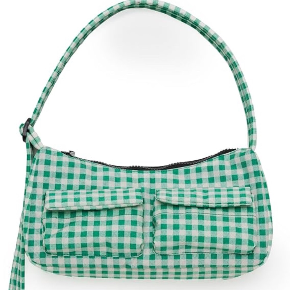 BAGGU Cargo Shoulder Bag - Green Gingham